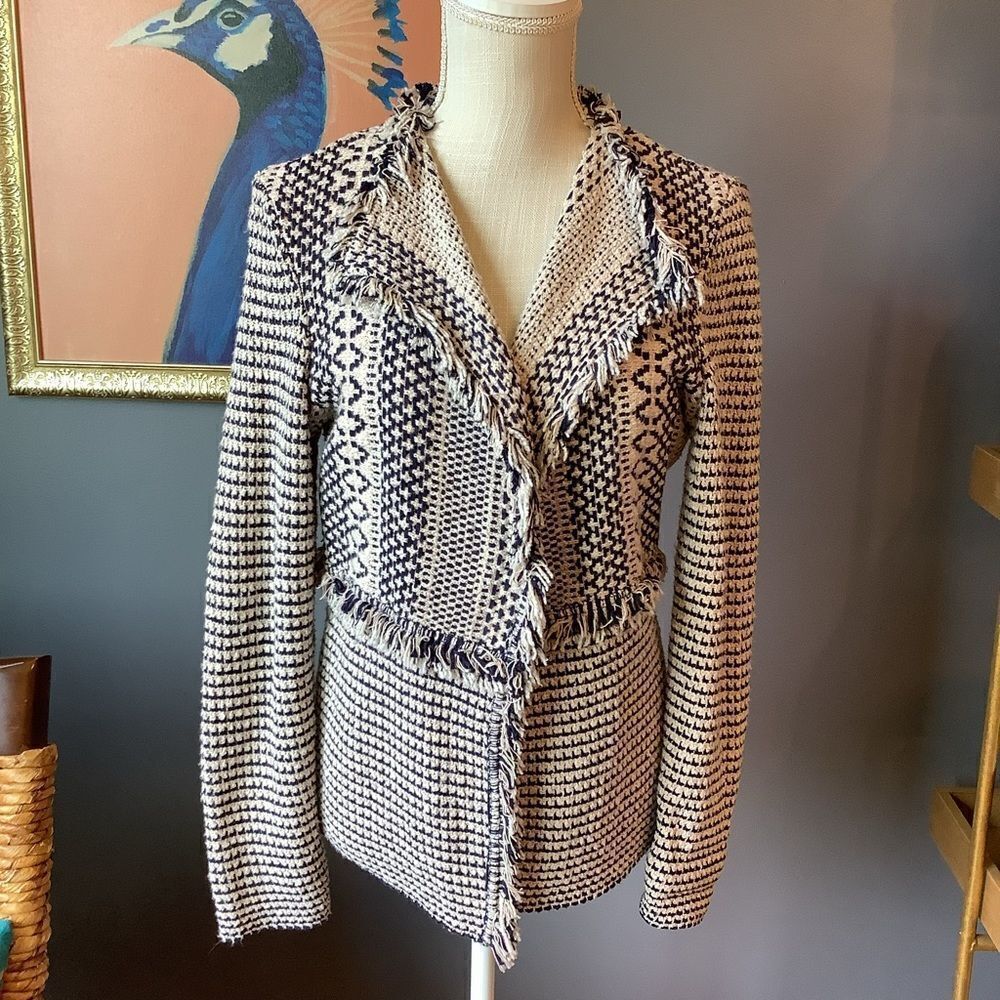 Chicos Cream Woven Sweater‎ Jacket